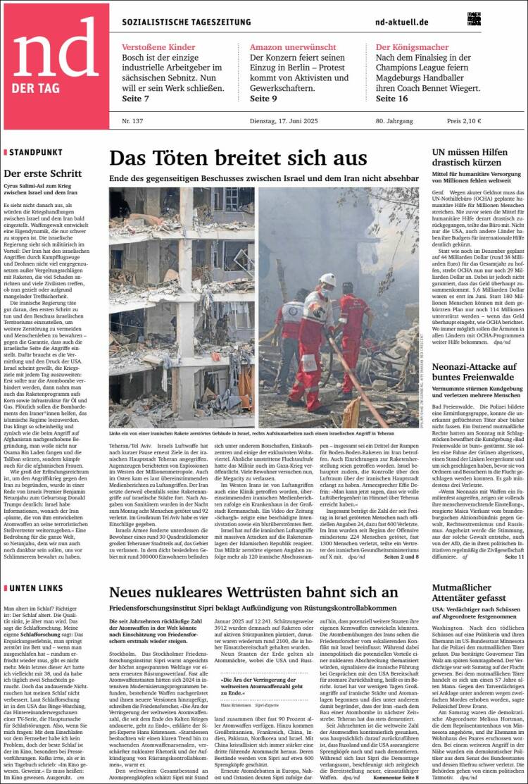 Portada de Neues Deutschland (Germany)