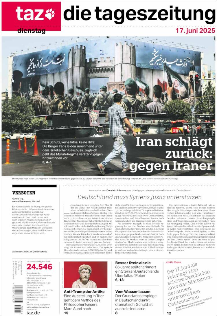 Portada de Die Tageszeitung (Alemania)