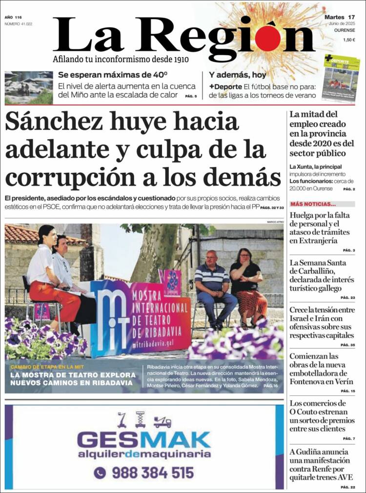 Portada de La Región de Ourense (España)