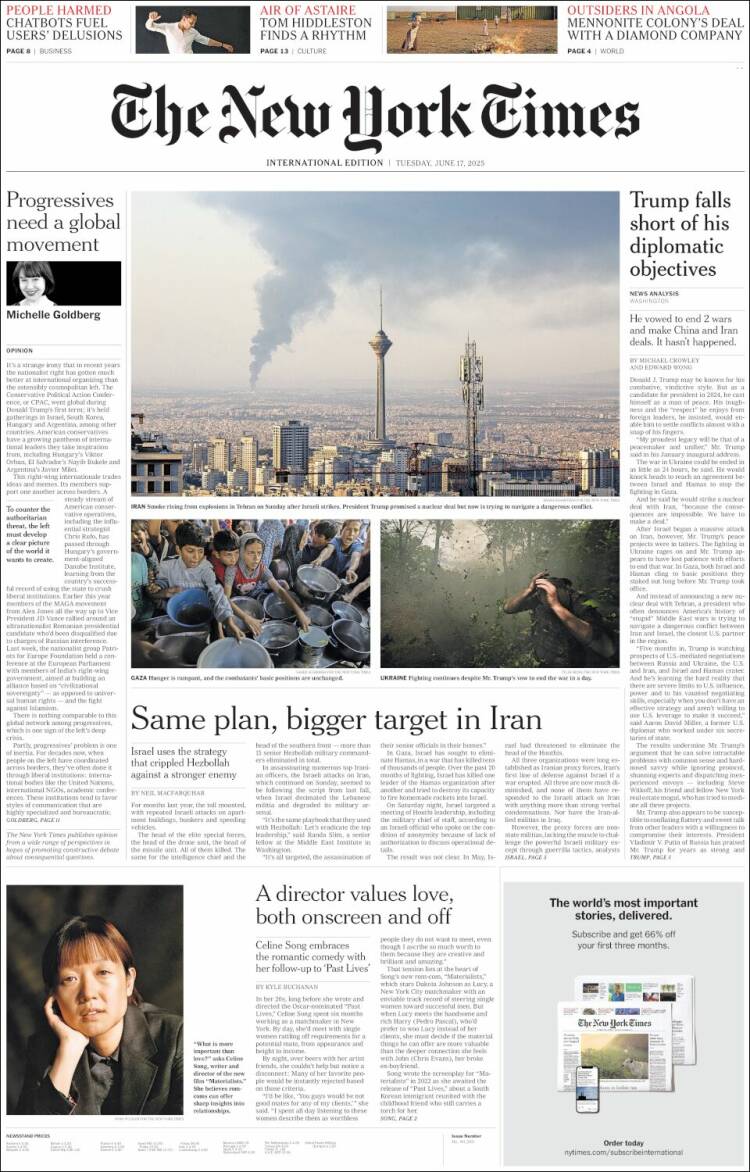 Portada de International New York Times (Europa)