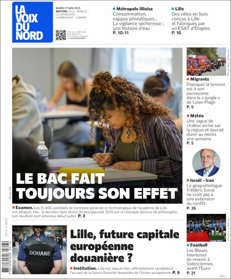 Portada de La Voix du Nord (Francia)