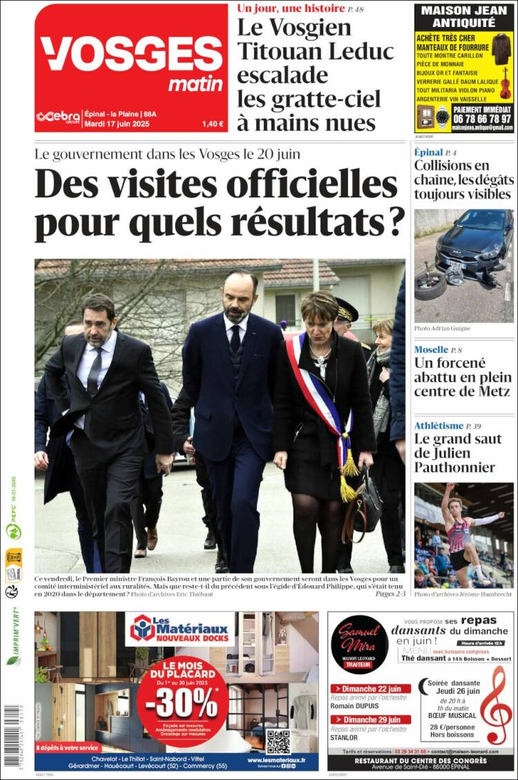 Portada de Vosges Matin (France)