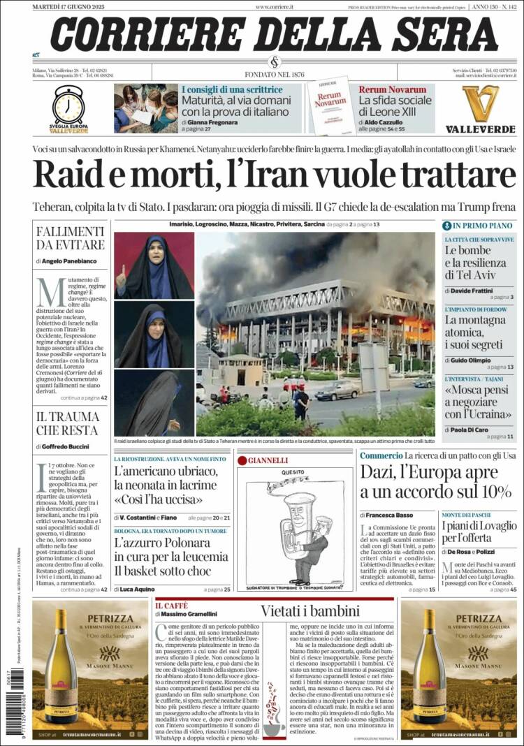 Portada de Corriere della Sera (Italy)