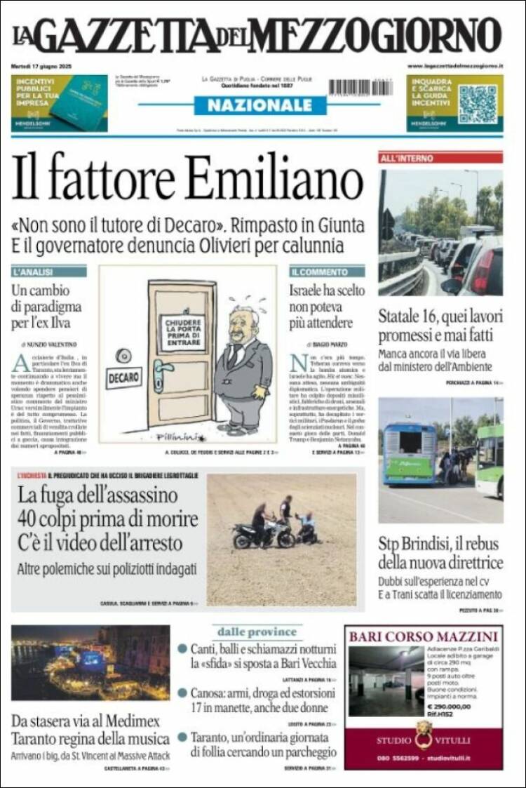Portada de La Gazzetta del Mezzogiorno (Italy)