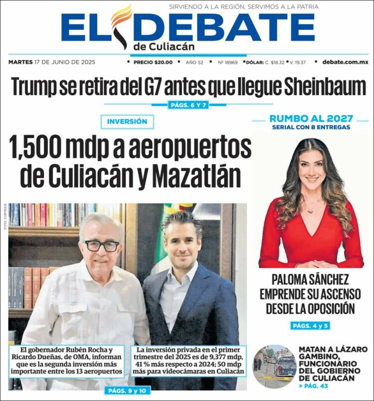 Portada de El Debate de Culiacán (México)