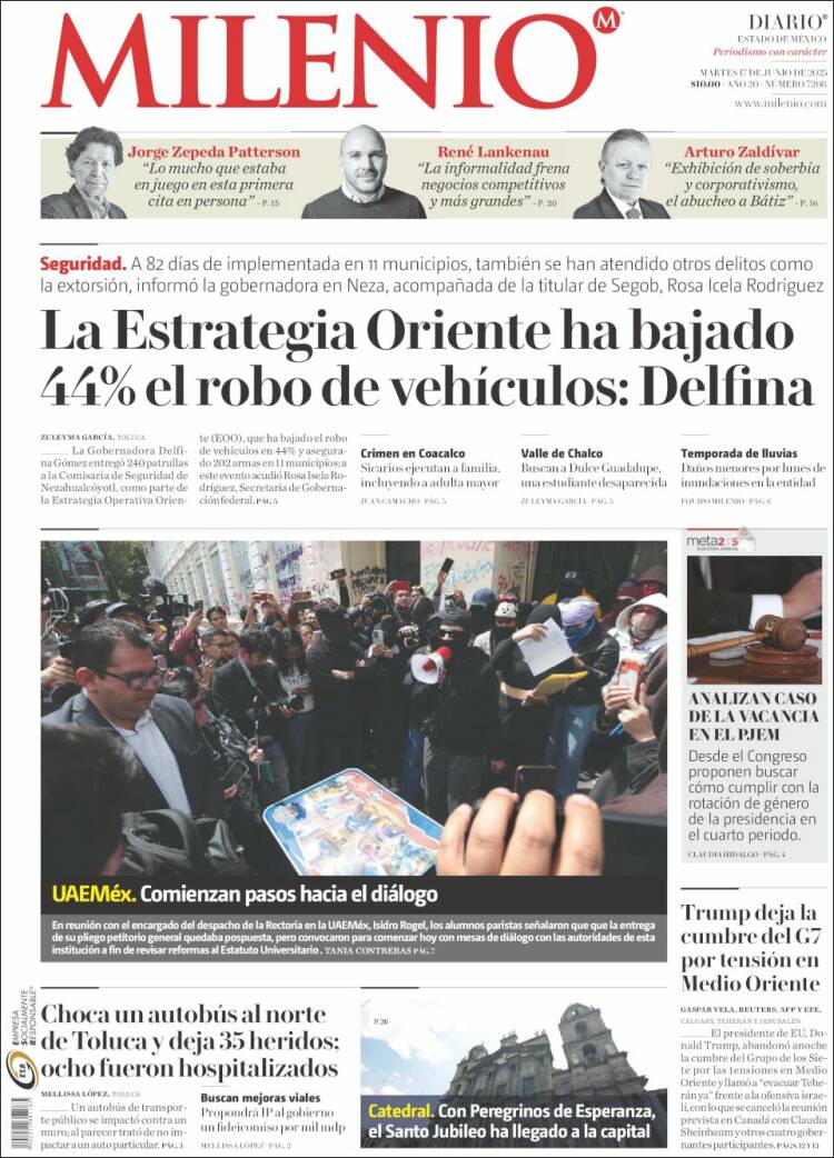 Portada de Milenio - Estado de México (México)