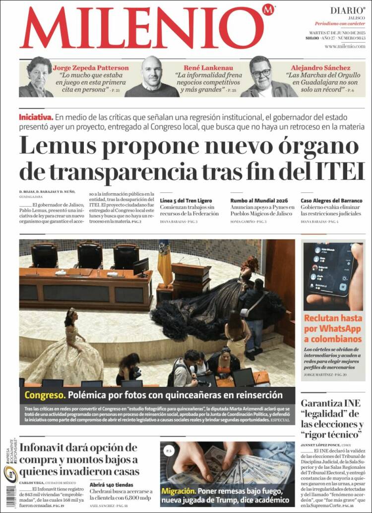 Portada de Milenio - Jalisco (México)