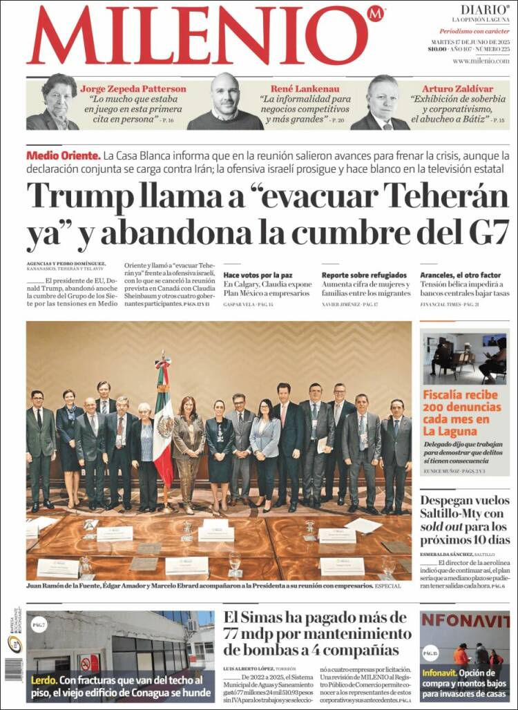 Portada de Milenio - Laguna (México)