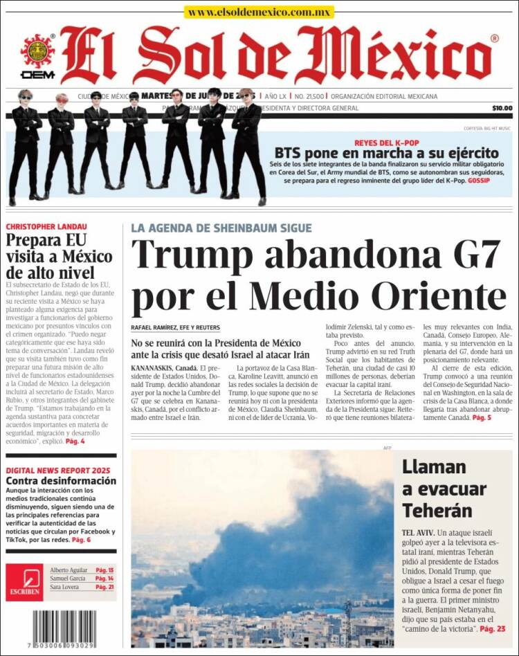 Portada de El Sol de México (México)