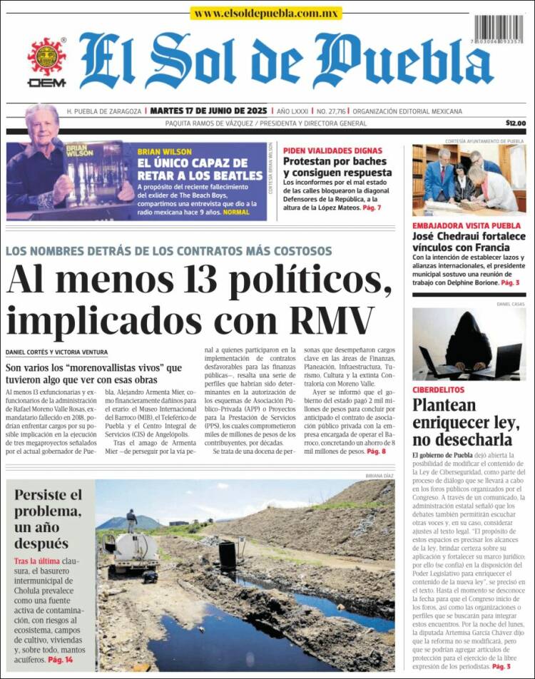 Portada de El Sol de Puebla (México)