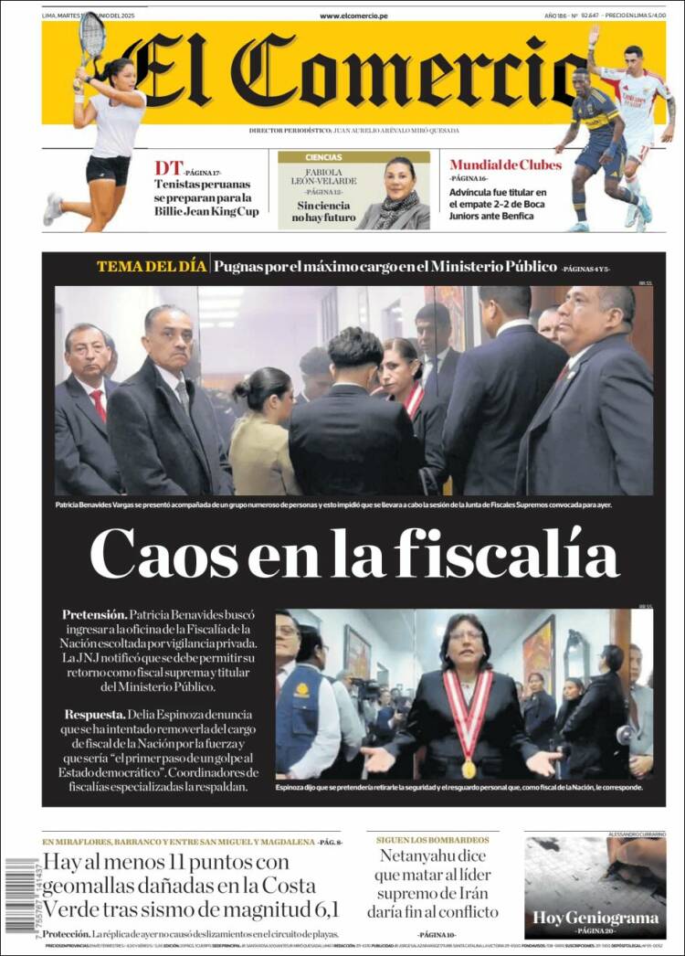 Portada de El Comercio (Perú)
