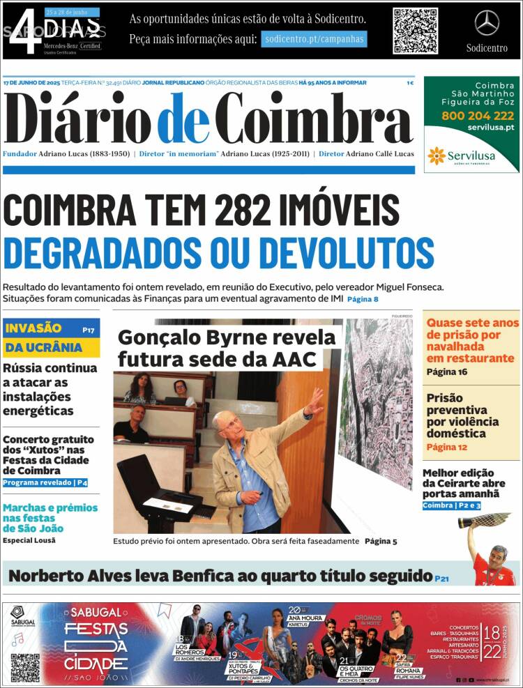Portada de Diário de Coimbra (Portugal)