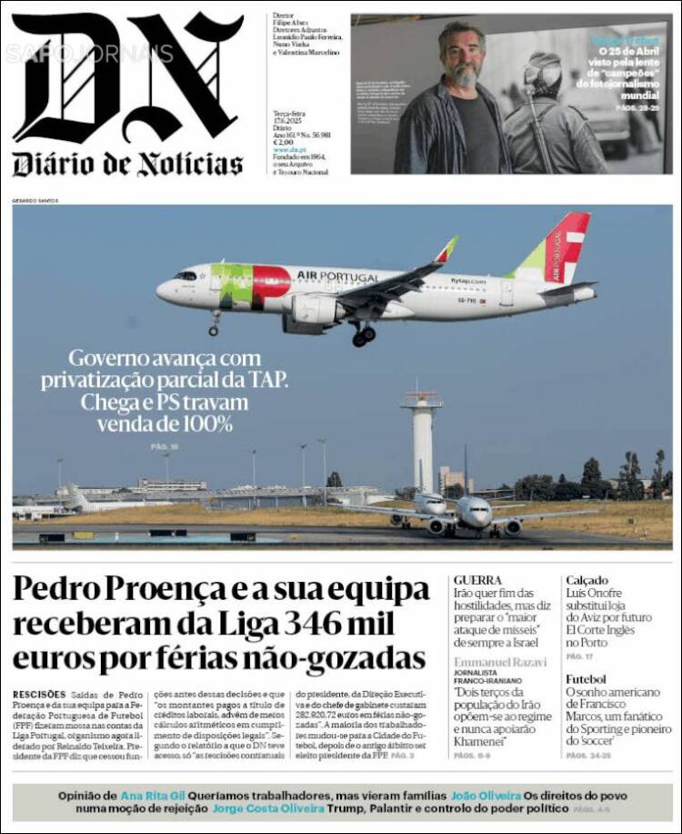 Portada de Diário de Noticias (Portugal)