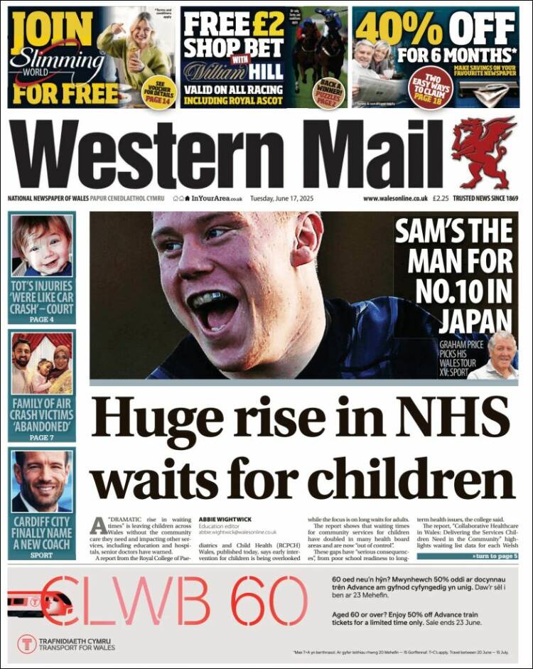 Portada de Western Mail (Reino Unido)