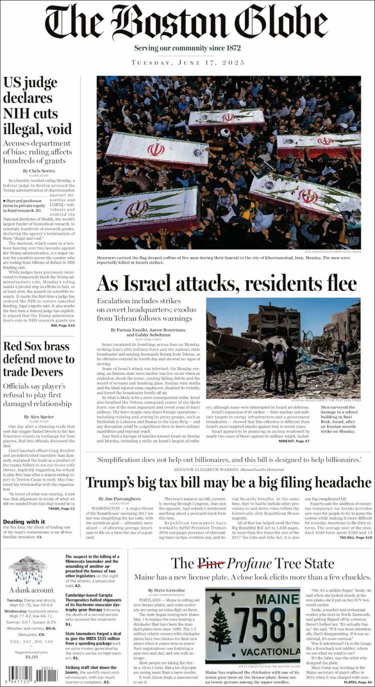 Portada de Boston Globe (USA)