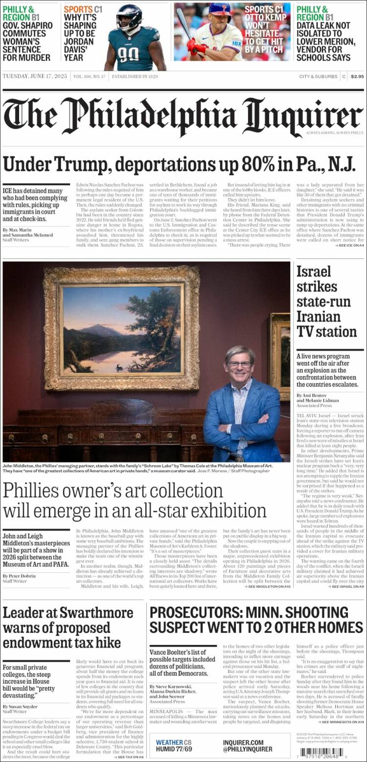 Portada de Philadelphia Inquirer (USA)