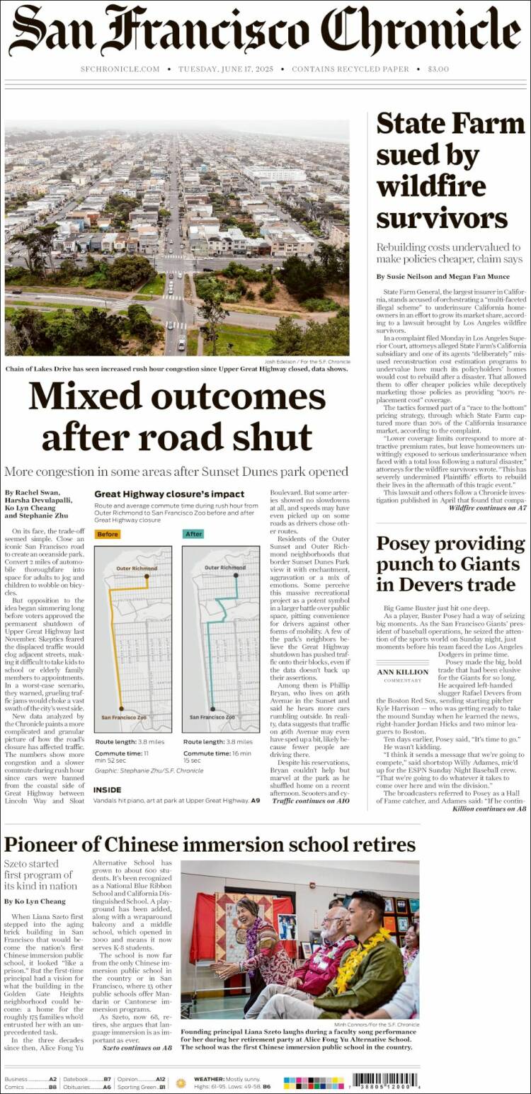 Portada de San Francisco Chronicle (USA)