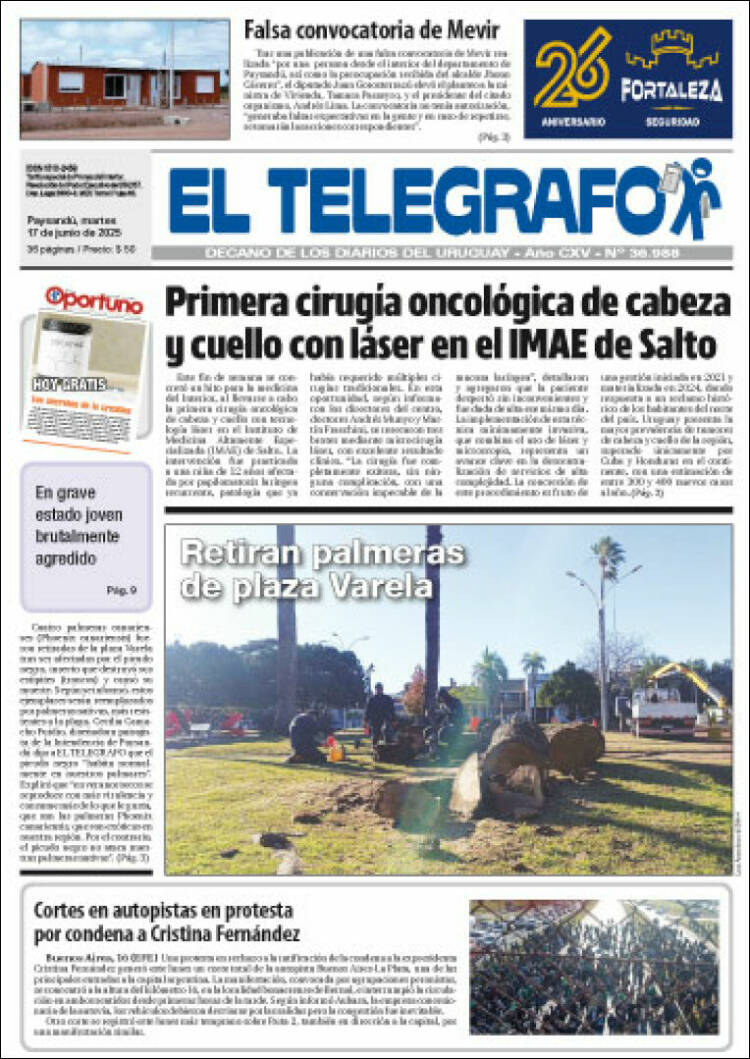 Portada de El Telégrafo (Uruguay)