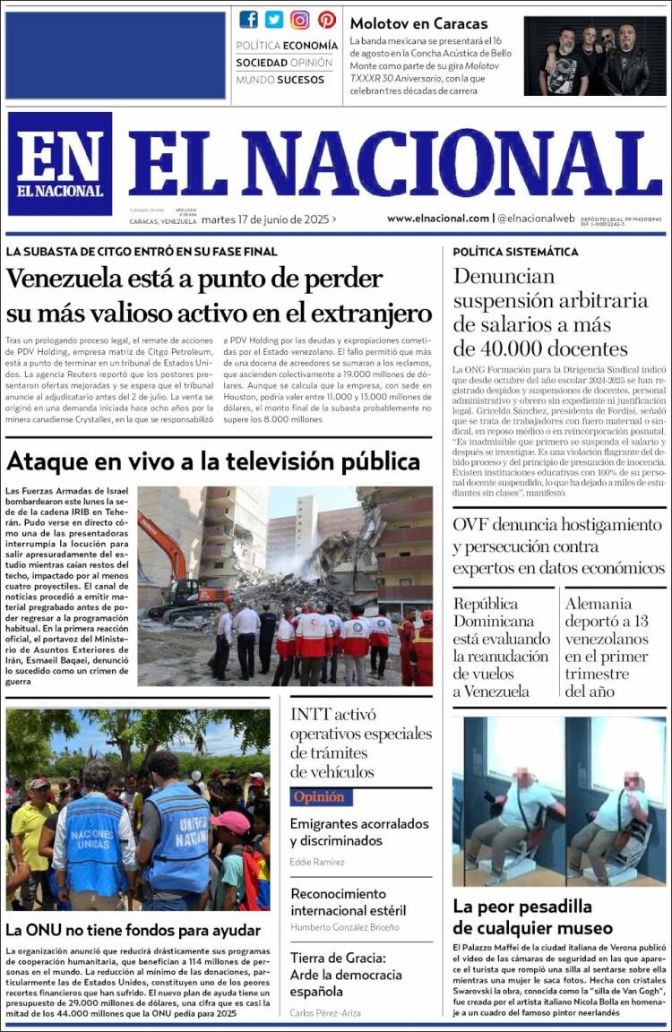 Portada de El Nacional (Venezuela)
