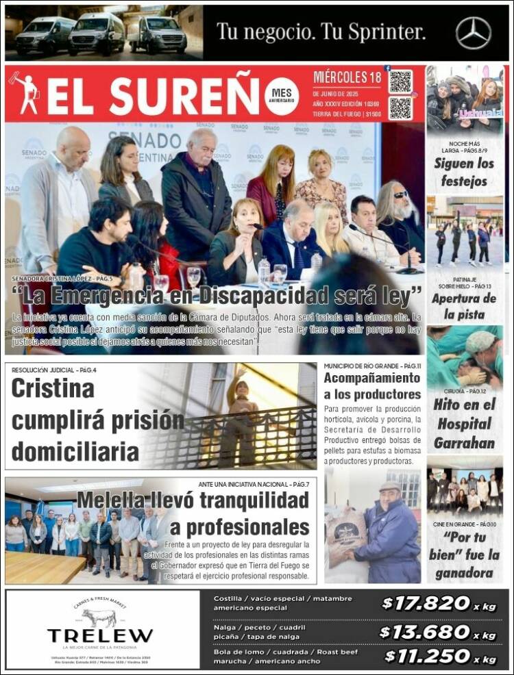 Portada de Diario El Sureño (Argentina)