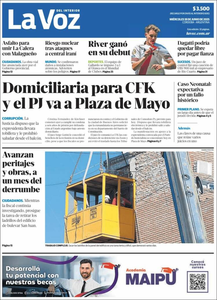 Portada de La Voz del Interior (Argentina)