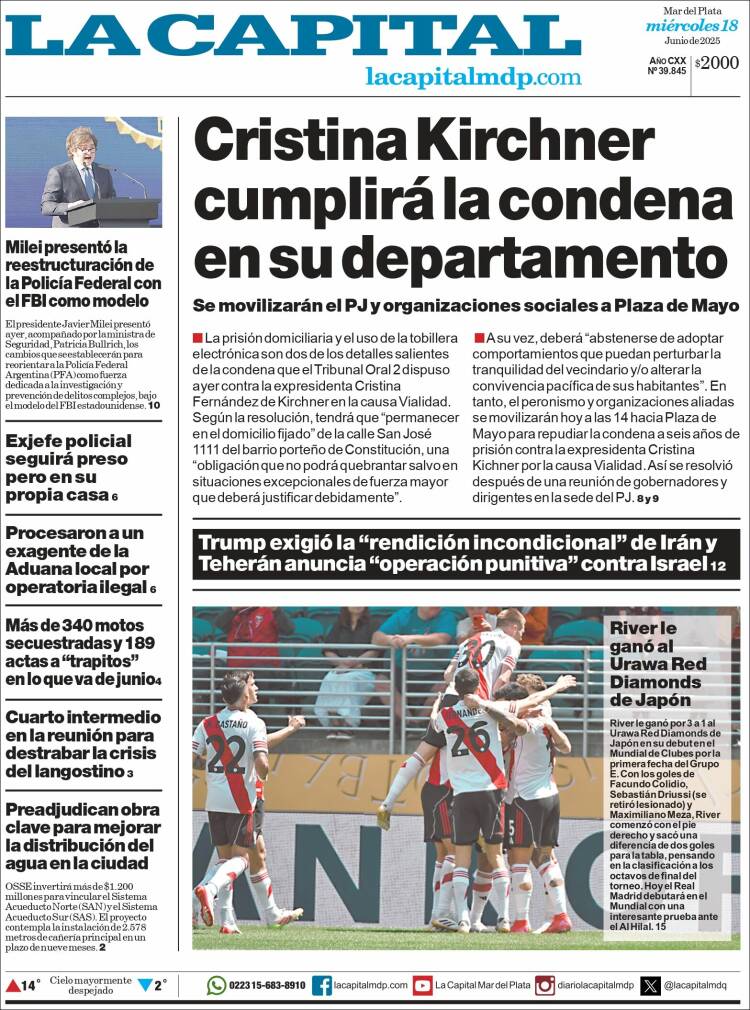 Portada de Diario La Capital - Mar del Plata (Argentina)