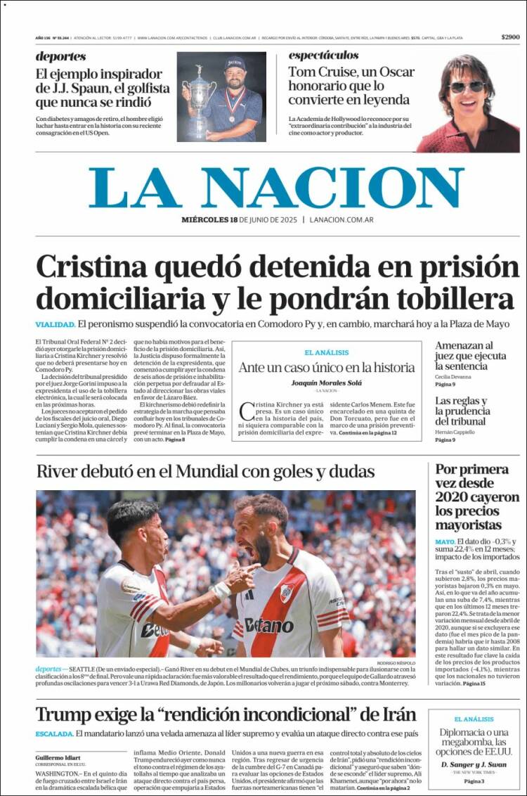 Portada de La Nación (Argentina)