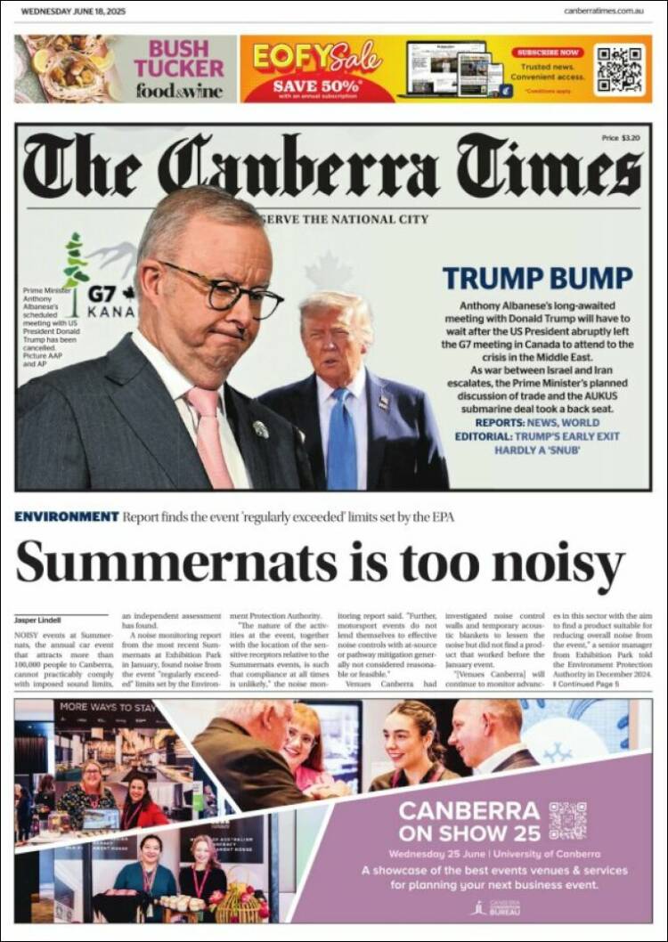 Portada de The Canberra Times (Australia)