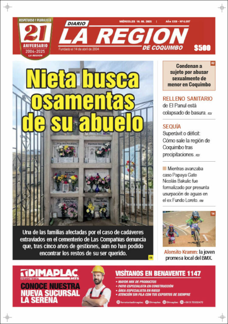 Portada de Diario La Región de Coquimbo (Chile)
