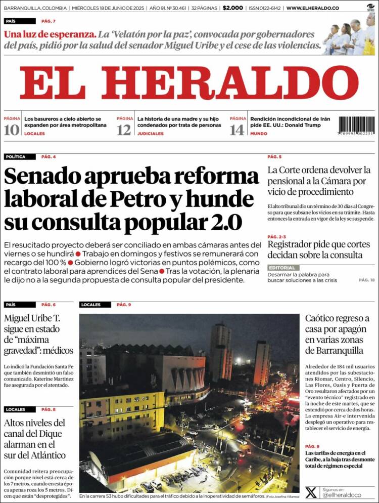 Portada de El Heraldo (Colombia)