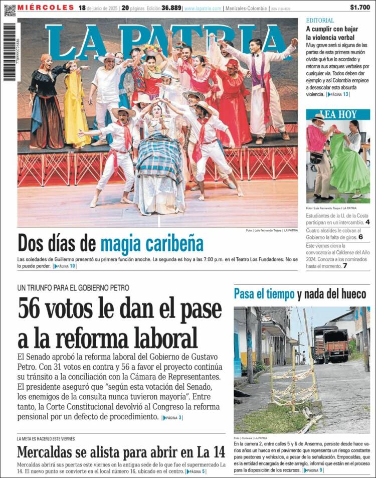 Portada de La Patria (Colombia)