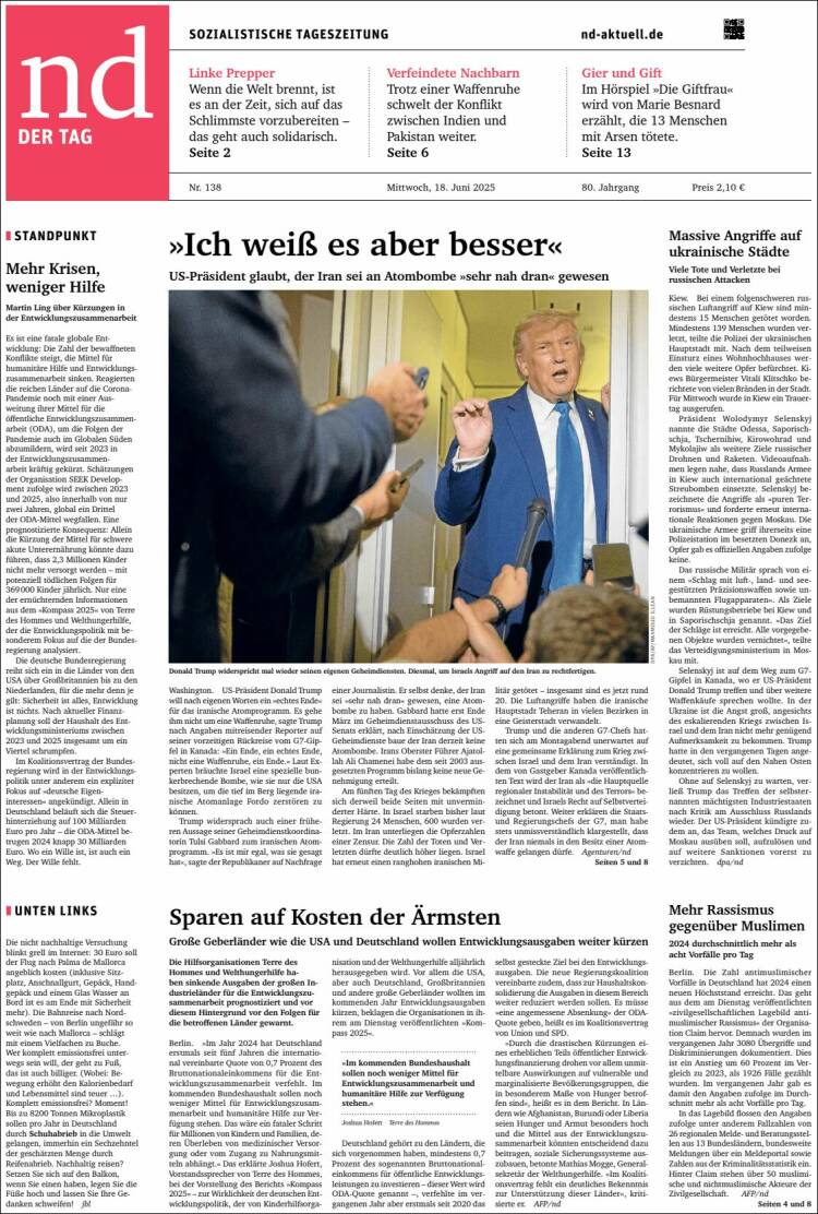 Portada de Neues Deutschland (Alemania)