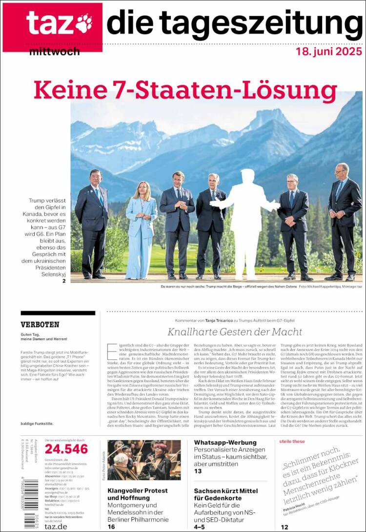 Portada de Die Tageszeitung (Germany)
