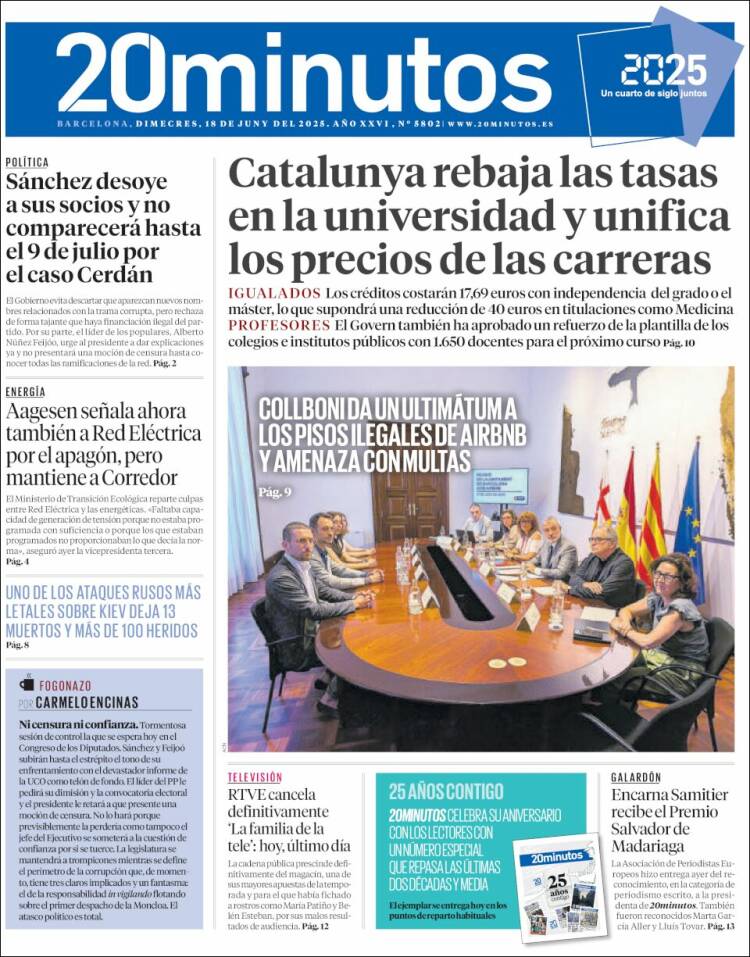 Portada de 20 Minutos - Barcelona (Spain)
