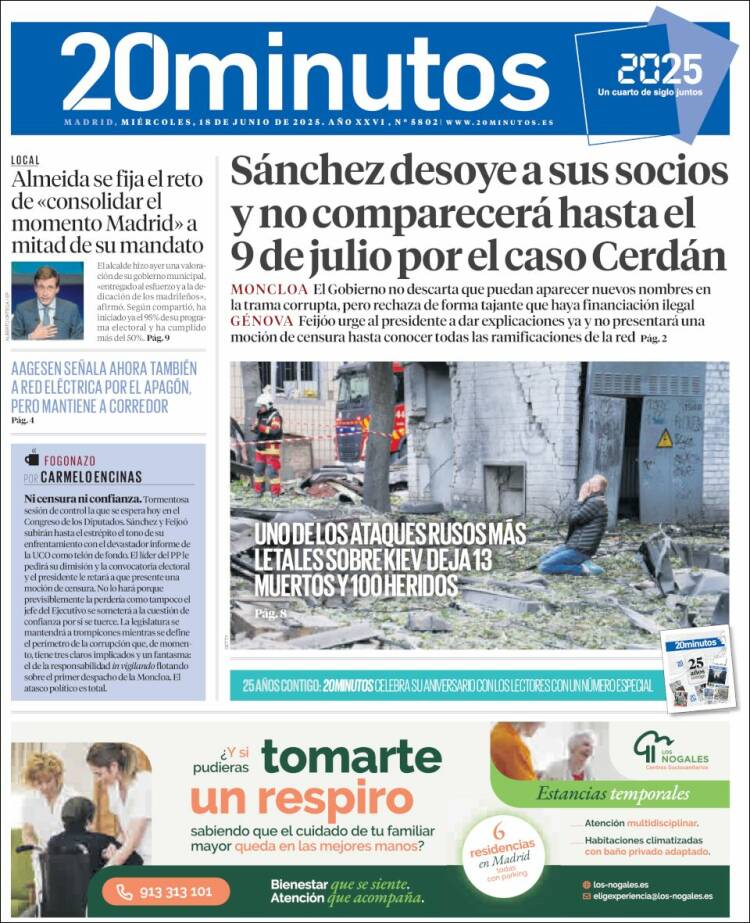 Portada de 20 Minutos - Madrid (Spain)