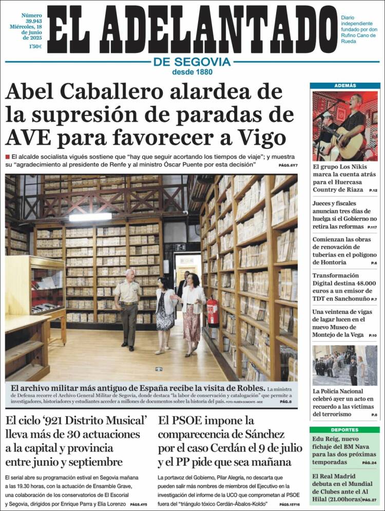 Portada de El Adelantado de Segovia (España)
