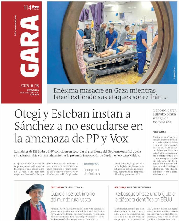 Portada de Gara (España)