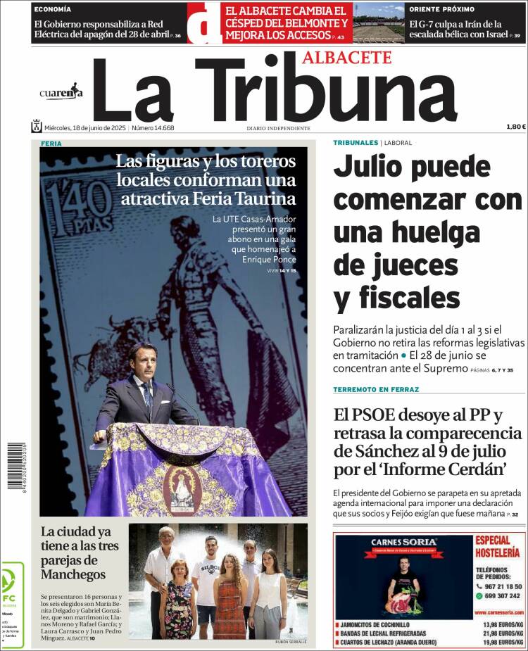 Portada de La Tribuna de Albacete (España)