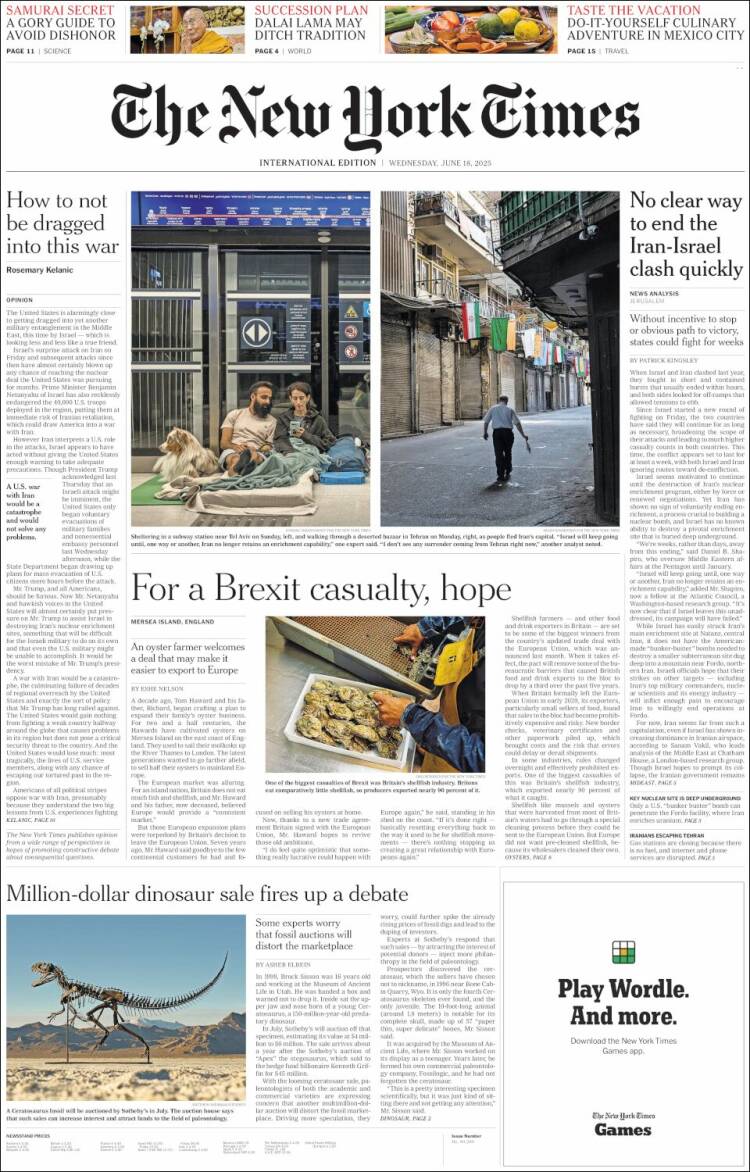 Portada de International New York Times (Europa)