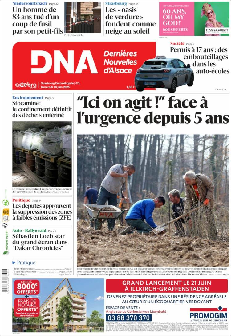 Portada de Les Dernières Nouvelles d'Alsace (Francia)