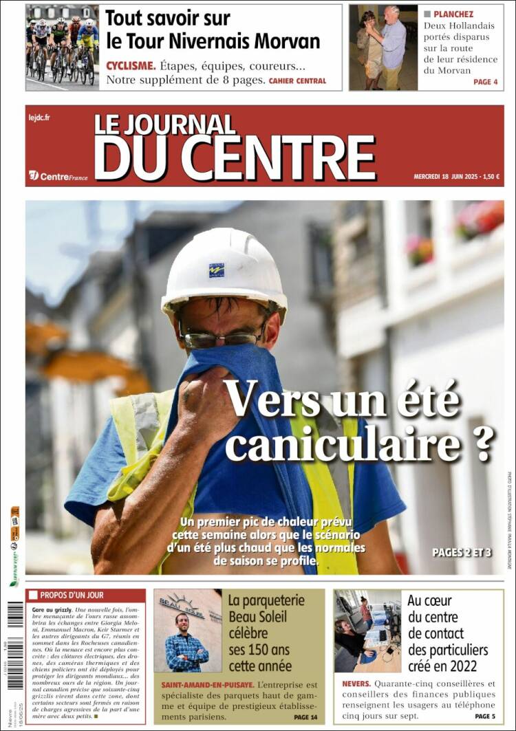 Portada de Le Journal du Centre (Francia)