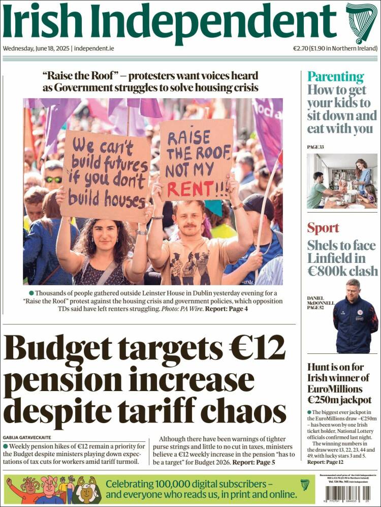 Portada de Irish Independent (Ireland)