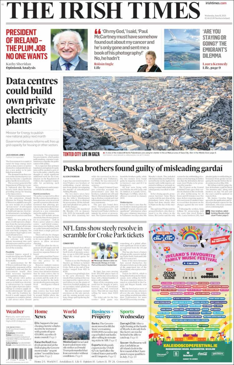 Portada de Irish Times (Ireland)