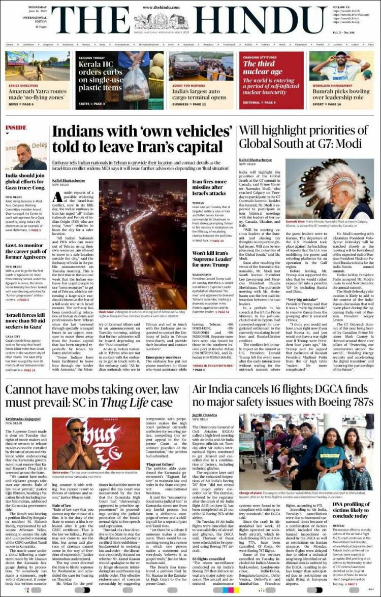 Portada de The Hindu (India)