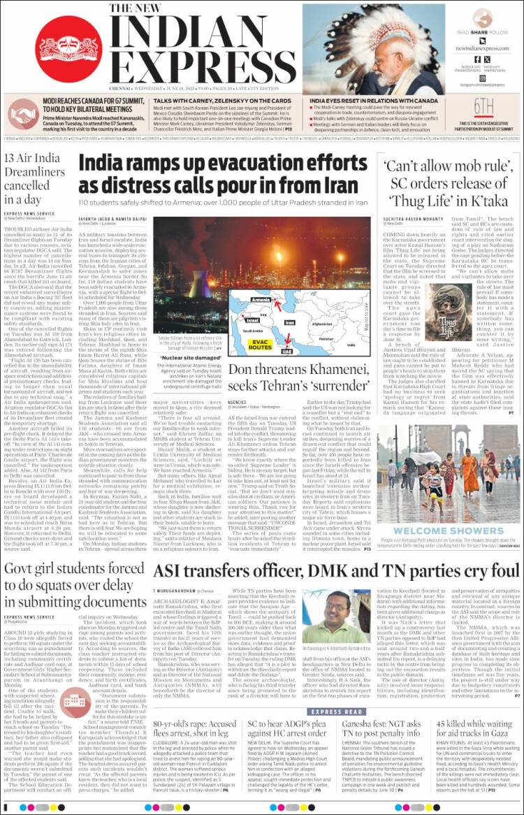 Portada de New Indian Express (India)