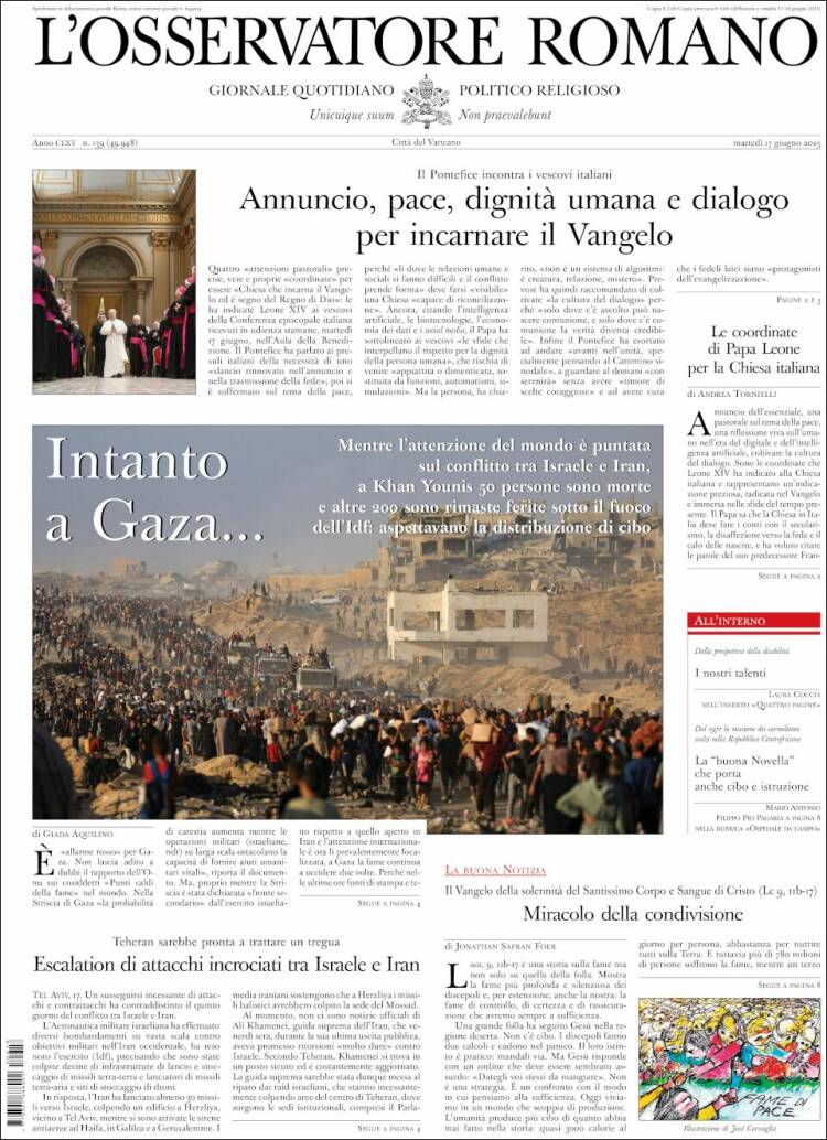 Portada de L'Osservatore Romano (Italia)