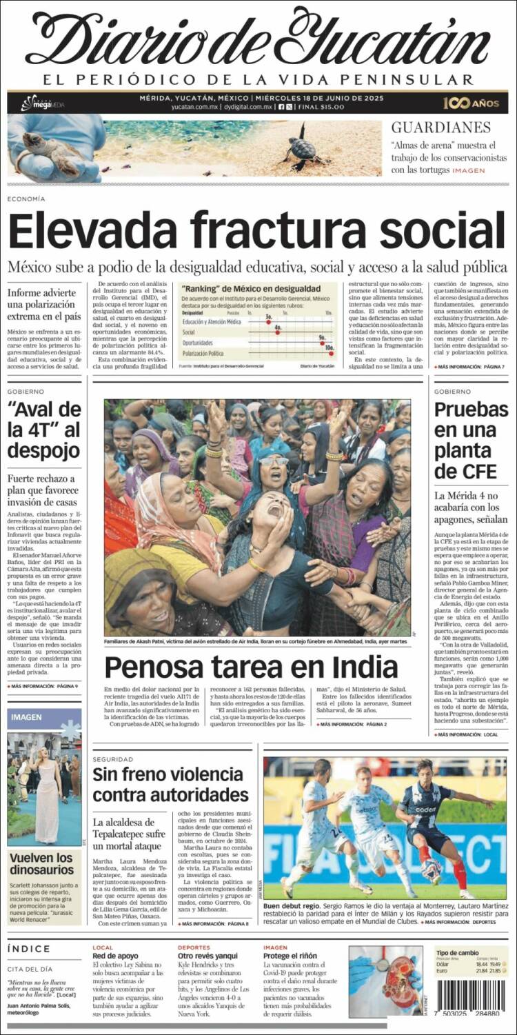 Portada de Diario de Yucatán (México)