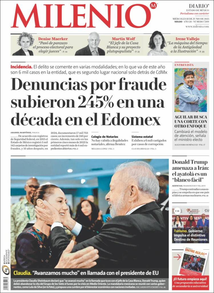Portada de Milenio - Estado de México (México)