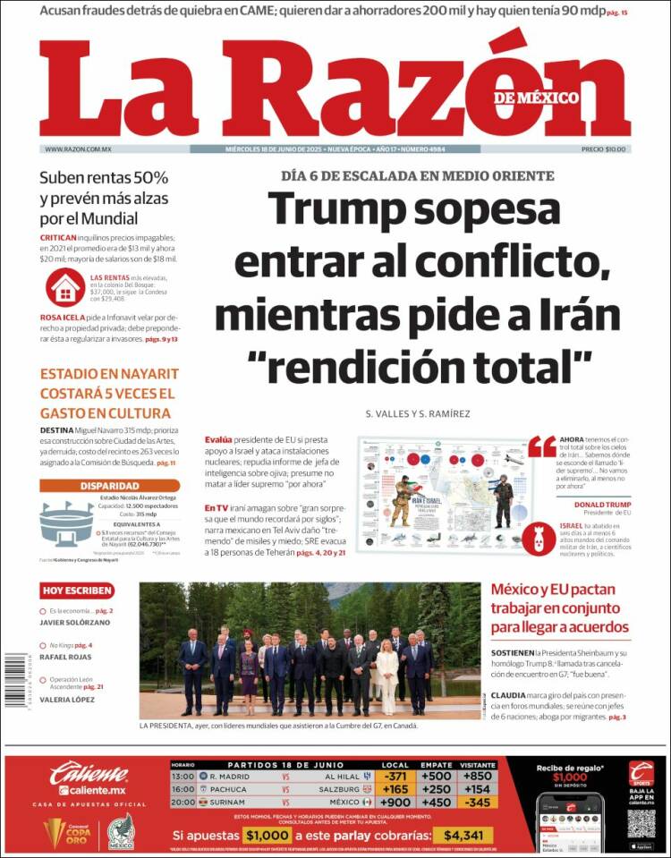 Portada de La Razón (México)