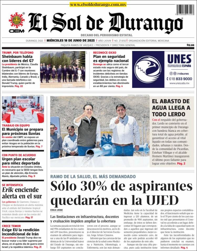 Portada de El Sol de Durango (Mexico)